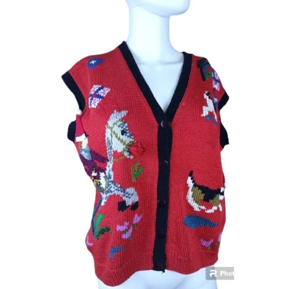 Vintage Berek Sweater Hand-Knit Equestrian Christmas Sweater - M‎